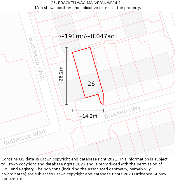 26, BRACKEN WAY, MALVERN, WR14 1JH: Plot and title map