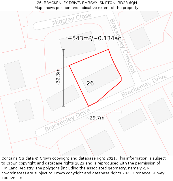 26, BRACKENLEY DRIVE, EMBSAY, SKIPTON, BD23 6QN: Plot and title map