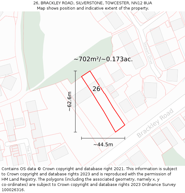 26, BRACKLEY ROAD, SILVERSTONE, TOWCESTER, NN12 8UA: Plot and title map
