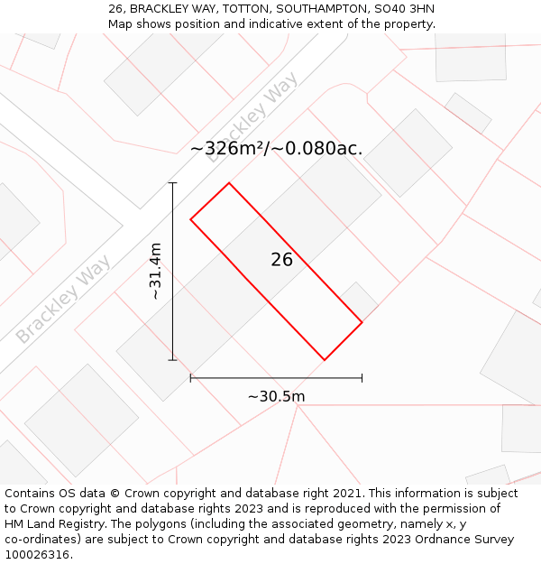 26, BRACKLEY WAY, TOTTON, SOUTHAMPTON, SO40 3HN: Plot and title map