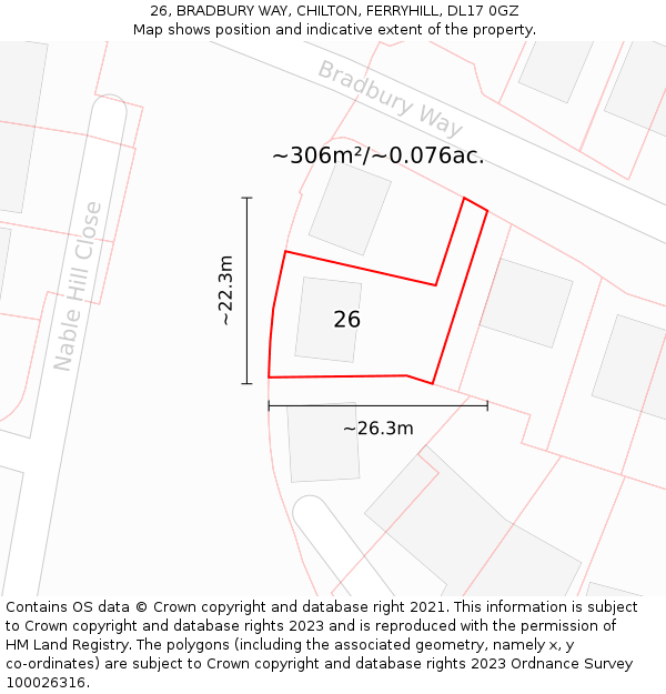 26, BRADBURY WAY, CHILTON, FERRYHILL, DL17 0GZ: Plot and title map