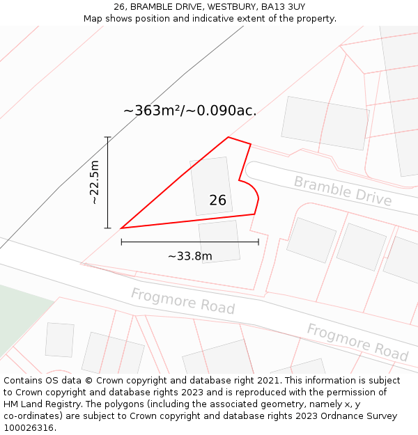 26, BRAMBLE DRIVE, WESTBURY, BA13 3UY: Plot and title map