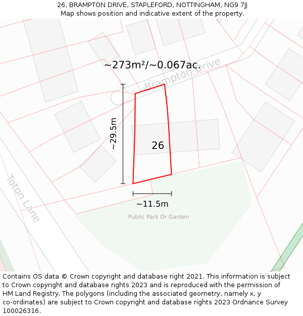 26, BRAMPTON DRIVE, STAPLEFORD, NOTTINGHAM, NG9 7JJ: Plot and title map