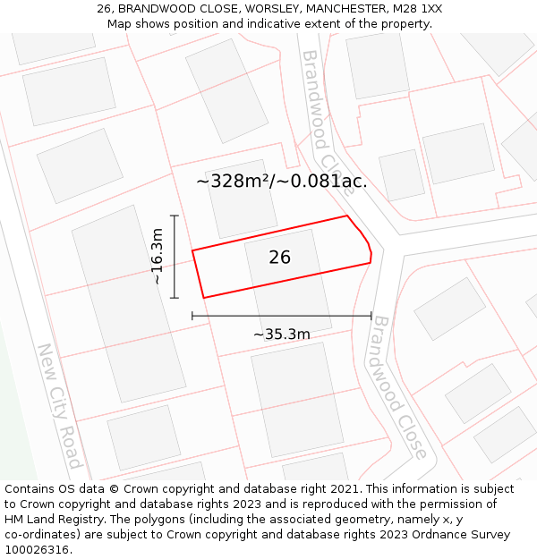 26, BRANDWOOD CLOSE, WORSLEY, MANCHESTER, M28 1XX: Plot and title map