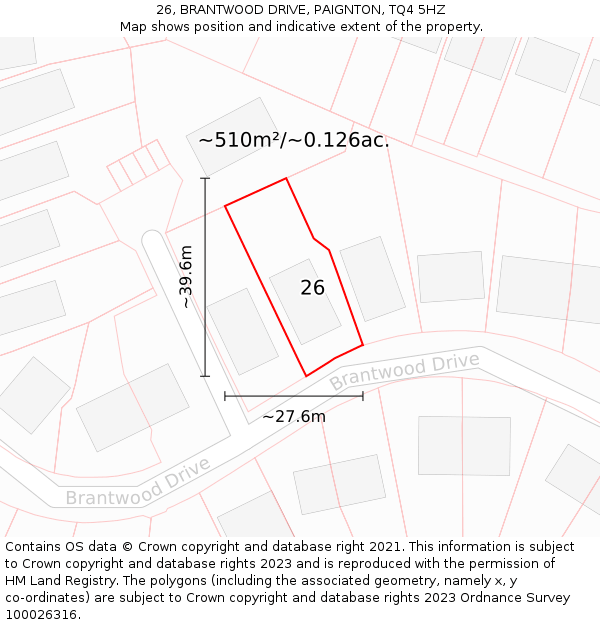 26, BRANTWOOD DRIVE, PAIGNTON, TQ4 5HZ: Plot and title map