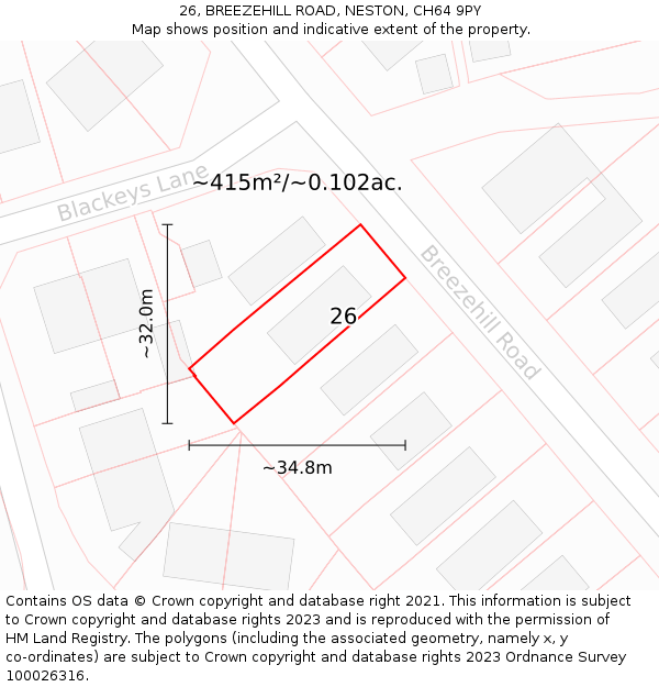 26, BREEZEHILL ROAD, NESTON, CH64 9PY: Plot and title map