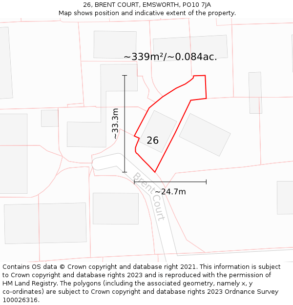 26, BRENT COURT, EMSWORTH, PO10 7JA: Plot and title map