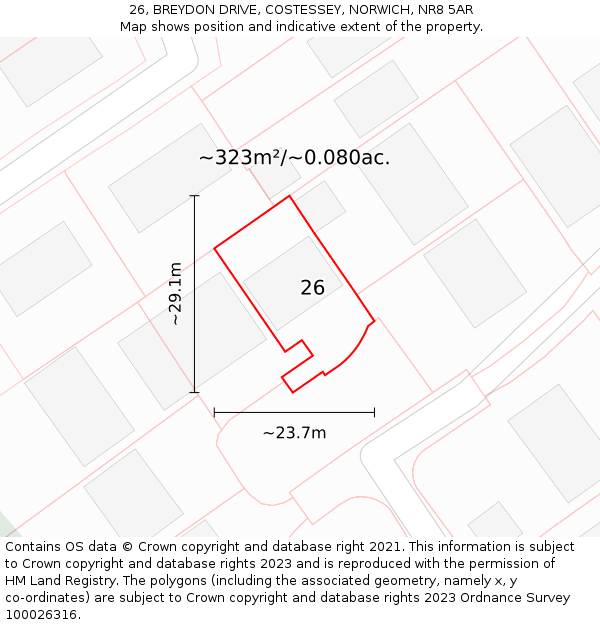 26, BREYDON DRIVE, COSTESSEY, NORWICH, NR8 5AR: Plot and title map