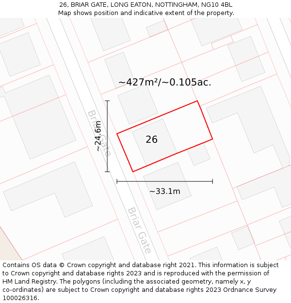 26, BRIAR GATE, LONG EATON, NOTTINGHAM, NG10 4BL: Plot and title map