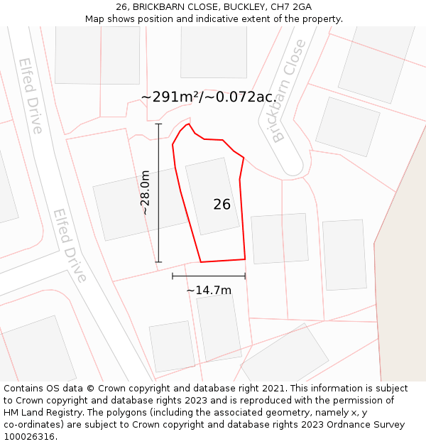 26, BRICKBARN CLOSE, BUCKLEY, CH7 2GA: Plot and title map