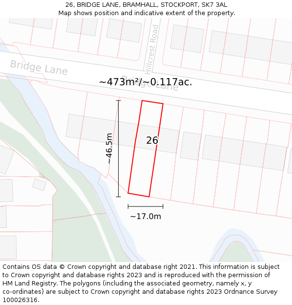 26, BRIDGE LANE, BRAMHALL, STOCKPORT, SK7 3AL: Plot and title map