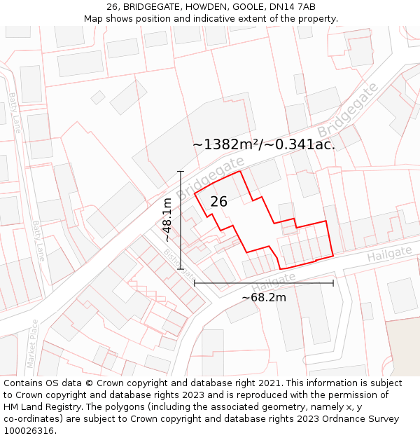 26, BRIDGEGATE, HOWDEN, GOOLE, DN14 7AB: Plot and title map