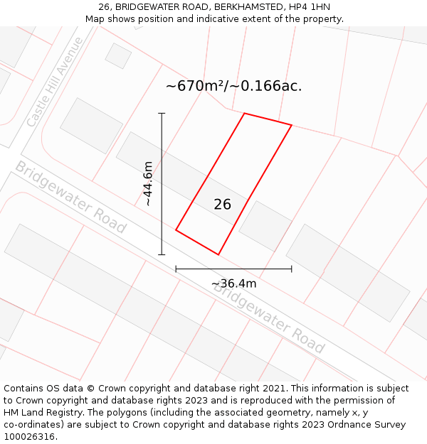 26, BRIDGEWATER ROAD, BERKHAMSTED, HP4 1HN: Plot and title map