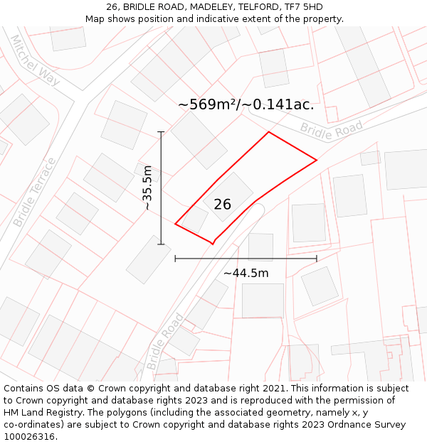 26, BRIDLE ROAD, MADELEY, TELFORD, TF7 5HD: Plot and title map