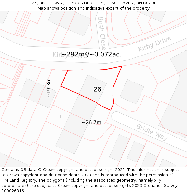 26, BRIDLE WAY, TELSCOMBE CLIFFS, PEACEHAVEN, BN10 7DF: Plot and title map