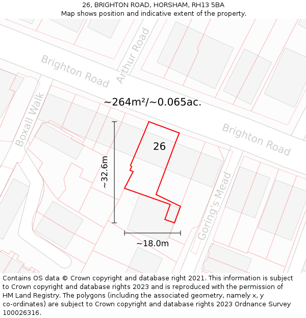 26, BRIGHTON ROAD, HORSHAM, RH13 5BA: Plot and title map