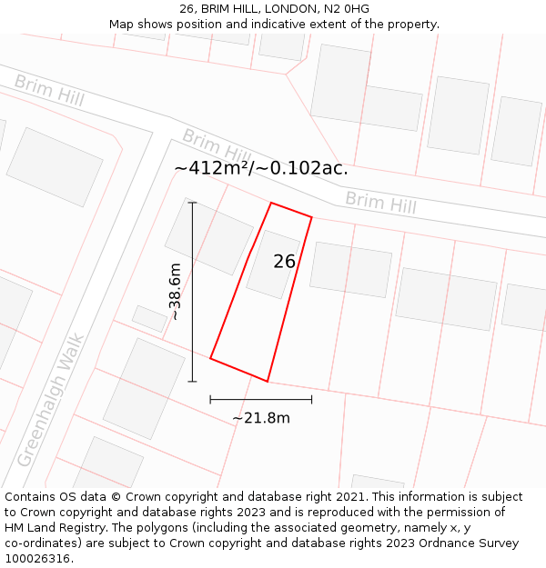 26, BRIM HILL, LONDON, N2 0HG: Plot and title map