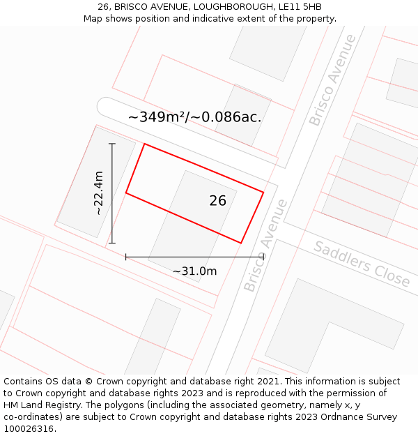 26, BRISCO AVENUE, LOUGHBOROUGH, LE11 5HB: Plot and title map