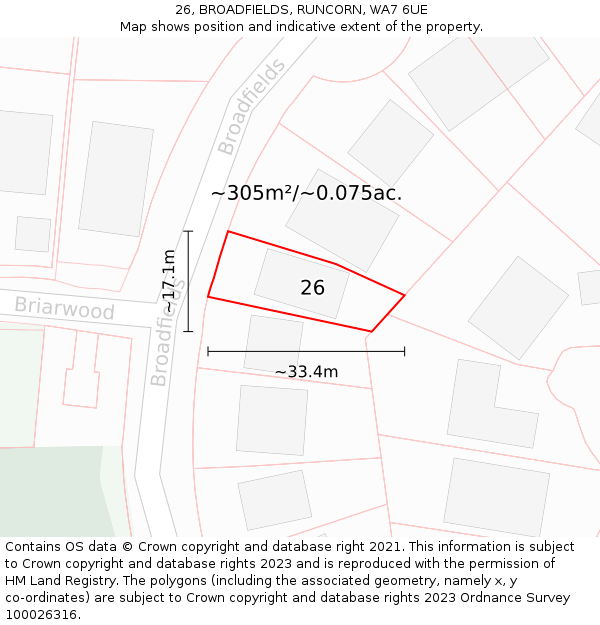 26, BROADFIELDS, RUNCORN, WA7 6UE: Plot and title map