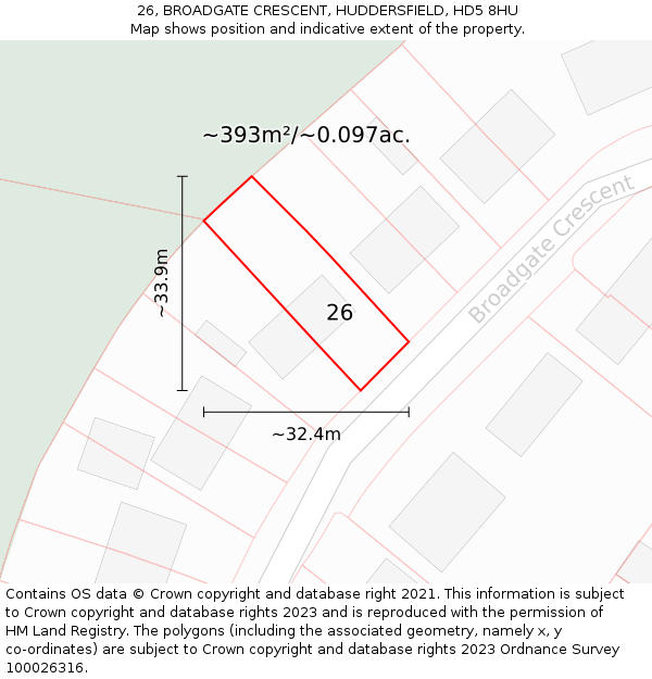 26, BROADGATE CRESCENT, HUDDERSFIELD, HD5 8HU: Plot and title map
