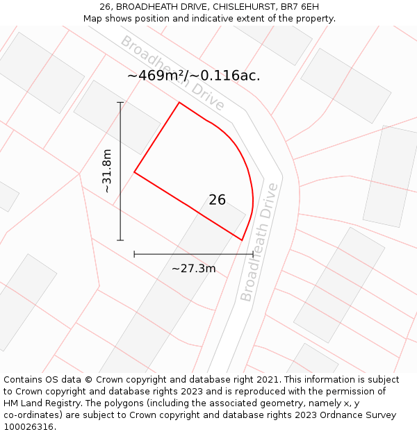 26, BROADHEATH DRIVE, CHISLEHURST, BR7 6EH: Plot and title map