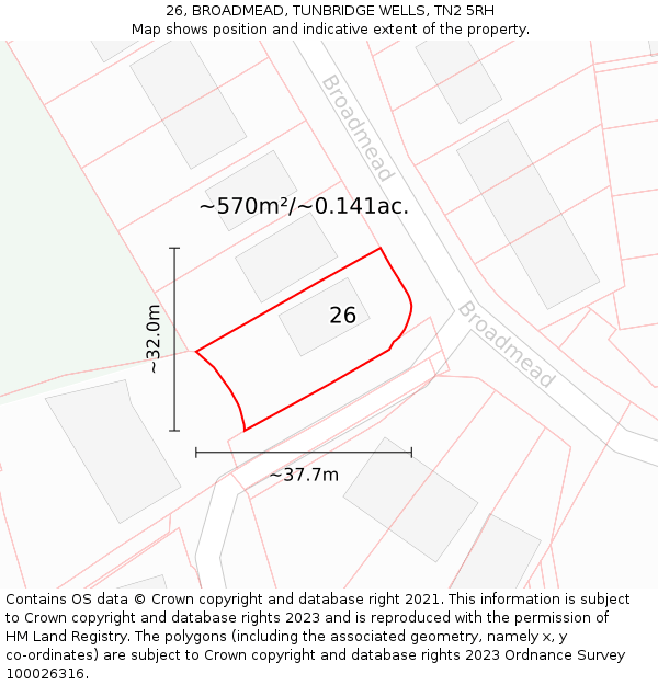 26, BROADMEAD, TUNBRIDGE WELLS, TN2 5RH: Plot and title map