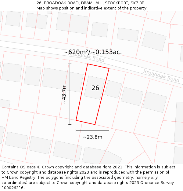 26, BROADOAK ROAD, BRAMHALL, STOCKPORT, SK7 3BL: Plot and title map