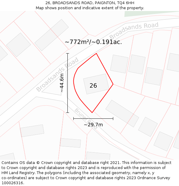 26, BROADSANDS ROAD, PAIGNTON, TQ4 6HH: Plot and title map