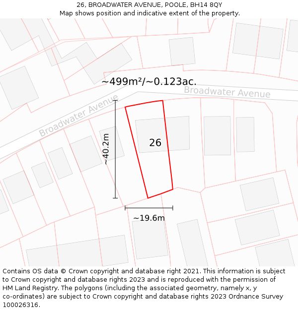 26, BROADWATER AVENUE, POOLE, BH14 8QY: Plot and title map