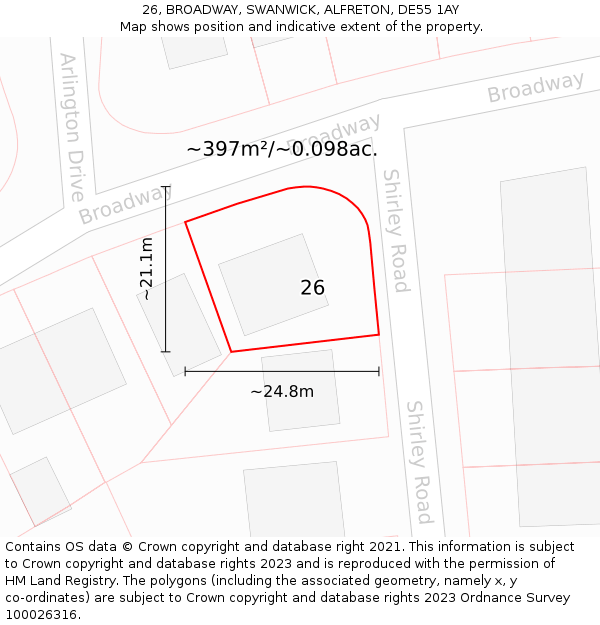 26, BROADWAY, SWANWICK, ALFRETON, DE55 1AY: Plot and title map