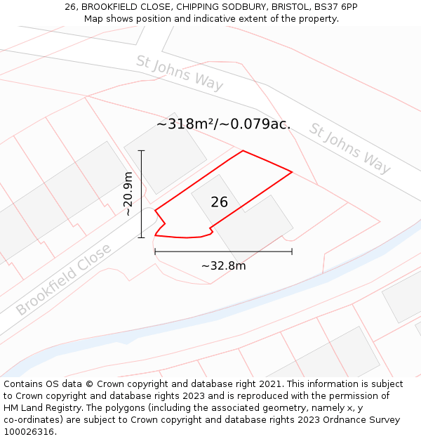 26, BROOKFIELD CLOSE, CHIPPING SODBURY, BRISTOL, BS37 6PP: Plot and title map