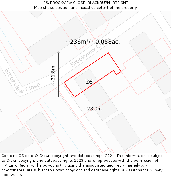 26, BROOKVIEW CLOSE, BLACKBURN, BB1 9NT: Plot and title map