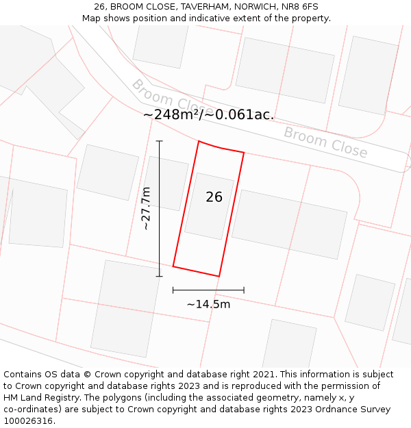 26, BROOM CLOSE, TAVERHAM, NORWICH, NR8 6FS: Plot and title map