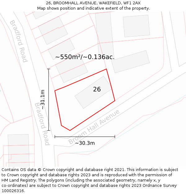 26, BROOMHALL AVENUE, WAKEFIELD, WF1 2AX: Plot and title map