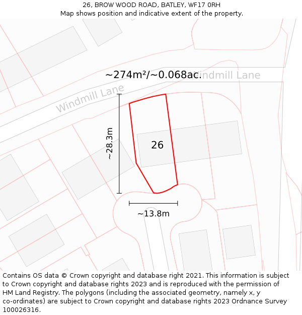 26, BROW WOOD ROAD, BATLEY, WF17 0RH: Plot and title map