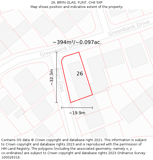 26, BRYN GLAS, FLINT, CH6 5XP: Plot and title map