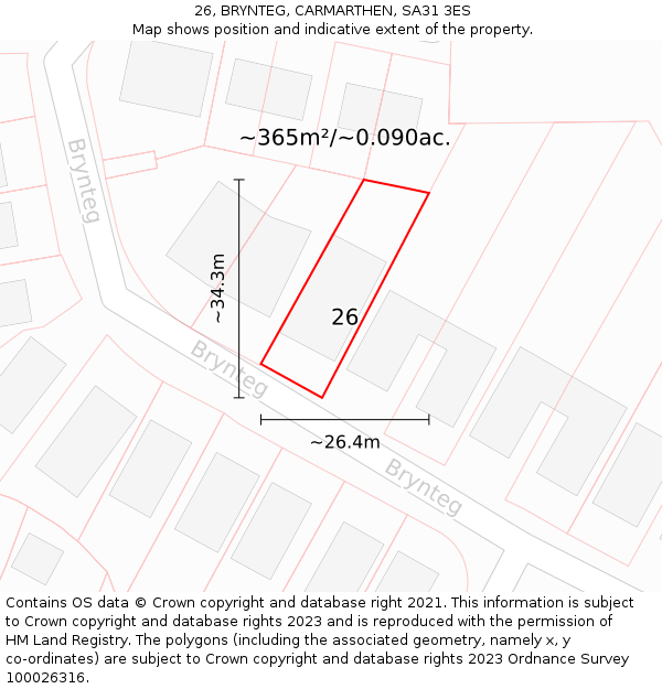 26, BRYNTEG, CARMARTHEN, SA31 3ES: Plot and title map