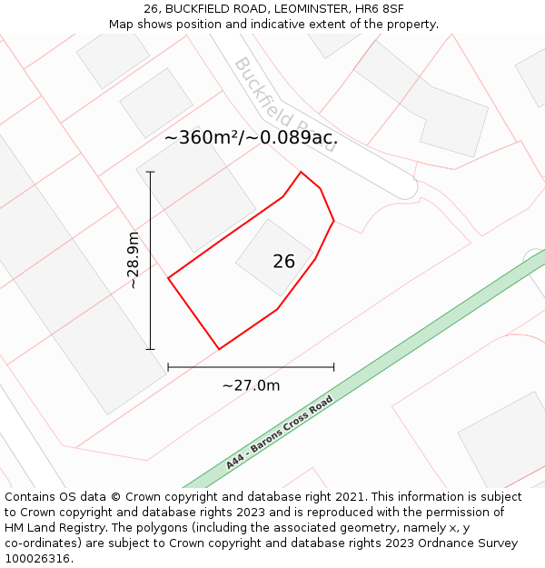 26, BUCKFIELD ROAD, LEOMINSTER, HR6 8SF: Plot and title map