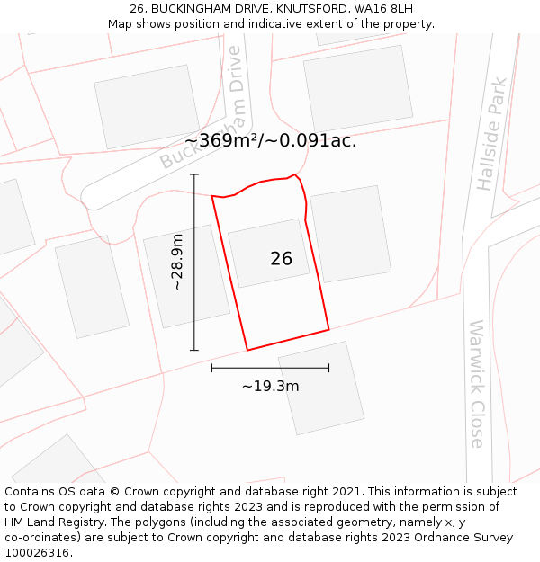 26, BUCKINGHAM DRIVE, KNUTSFORD, WA16 8LH: Plot and title map