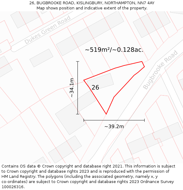 26, BUGBROOKE ROAD, KISLINGBURY, NORTHAMPTON, NN7 4AY: Plot and title map