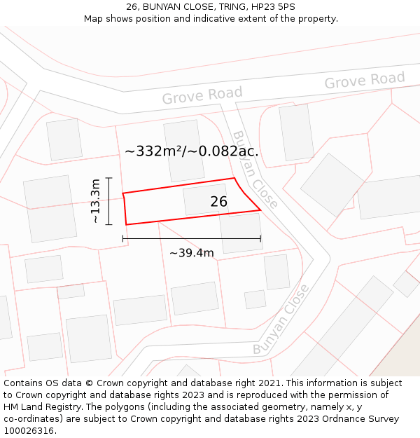 26, BUNYAN CLOSE, TRING, HP23 5PS: Plot and title map