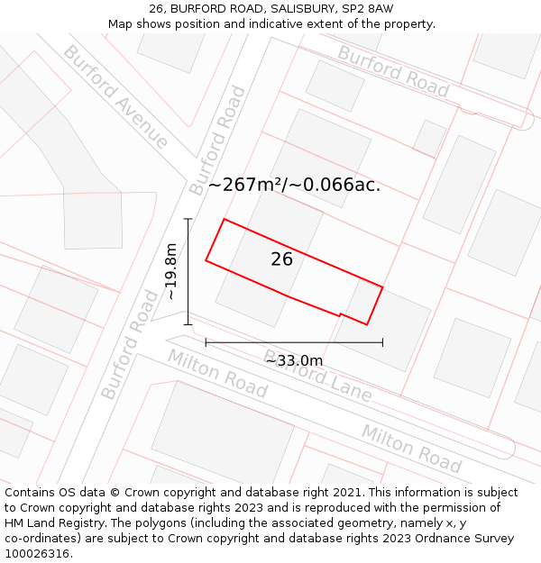 26, BURFORD ROAD, SALISBURY, SP2 8AW: Plot and title map