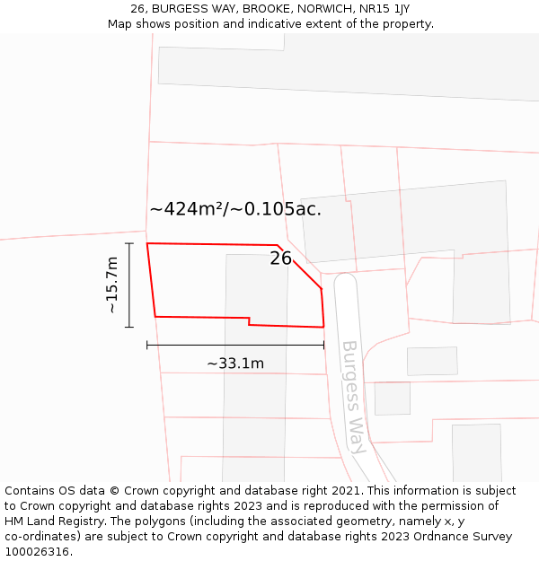 26, BURGESS WAY, BROOKE, NORWICH, NR15 1JY: Plot and title map