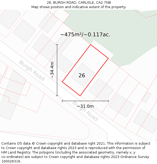 26, BURGH ROAD, CARLISLE, CA2 7NB: Plot and title map