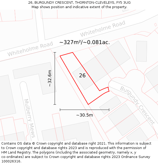 26, BURGUNDY CRESCENT, THORNTON-CLEVELEYS, FY5 3UG: Plot and title map