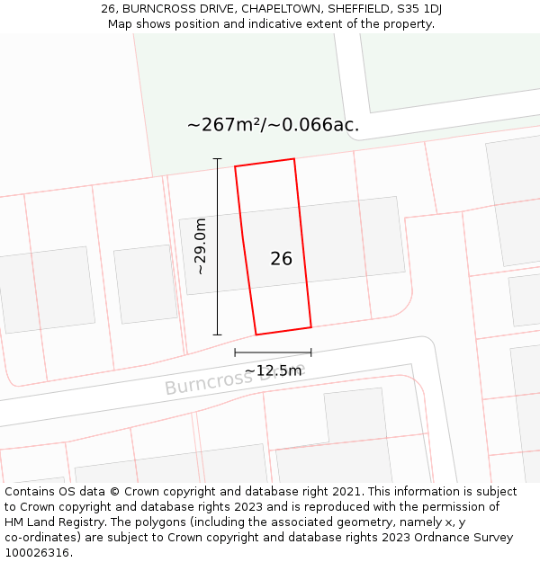 26, BURNCROSS DRIVE, CHAPELTOWN, SHEFFIELD, S35 1DJ: Plot and title map