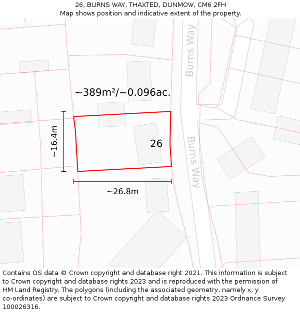 26, BURNS WAY, THAXTED, DUNMOW, CM6 2FH: Plot and title map