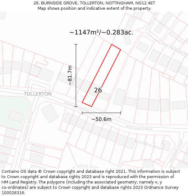 26, BURNSIDE GROVE, TOLLERTON, NOTTINGHAM, NG12 4ET: Plot and title map