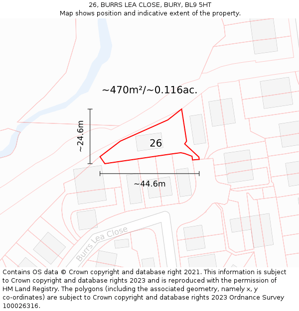26, BURRS LEA CLOSE, BURY, BL9 5HT: Plot and title map