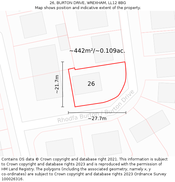 26, BURTON DRIVE, WREXHAM, LL12 8BG: Plot and title map